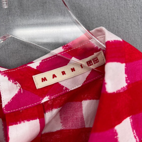 MARNI X UNIQLO Checked top Womens White Red Sleeveless Pleat Front Collared - Picture 10 of 16